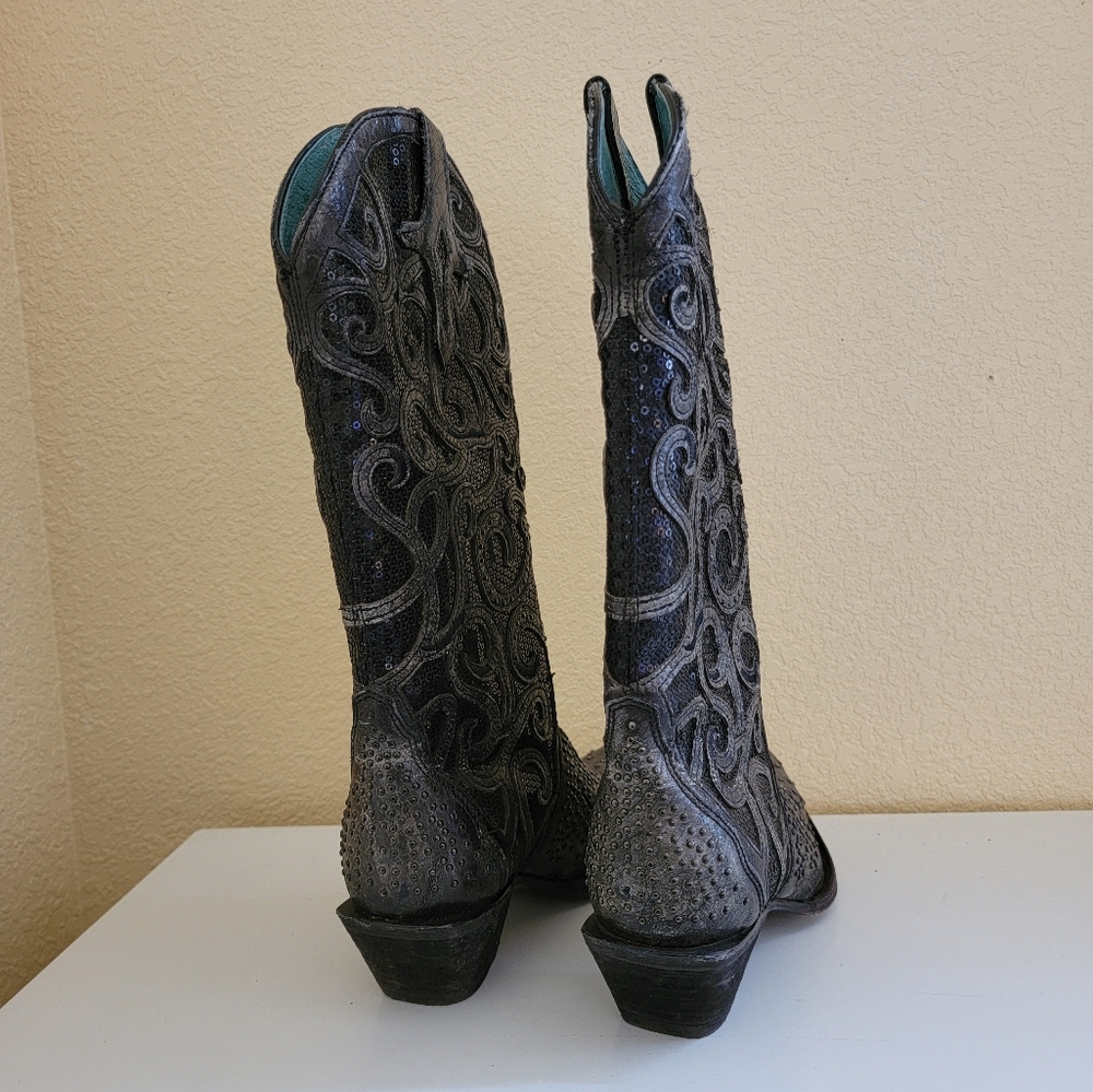 Durango Corral Black Leather Embroidered Western Boots size 6.5 - Picture 3 of 10